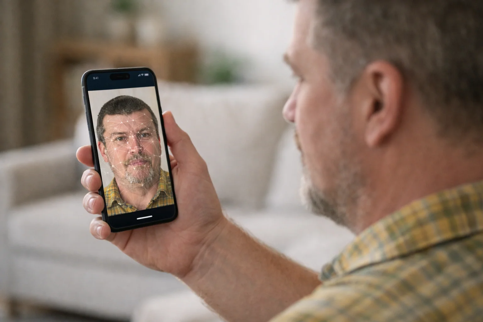 Patient using AI-powered mobile assessment on smartphone